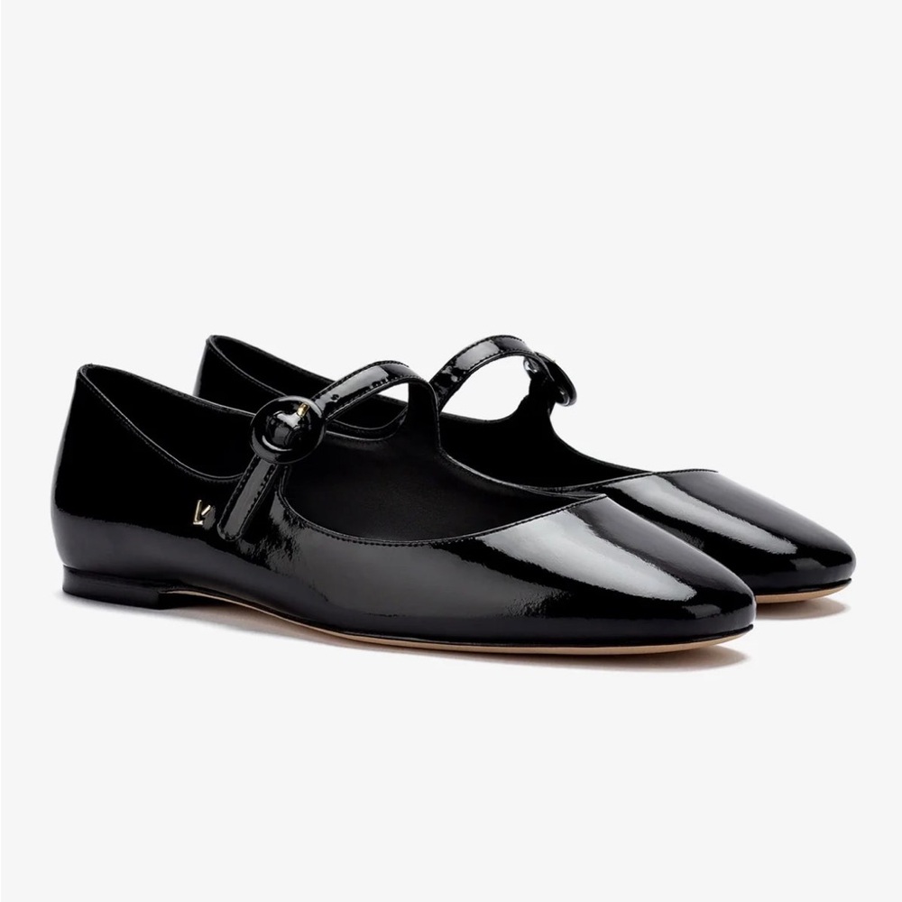 Larroude Black Patent Leather Mary Jane Flats